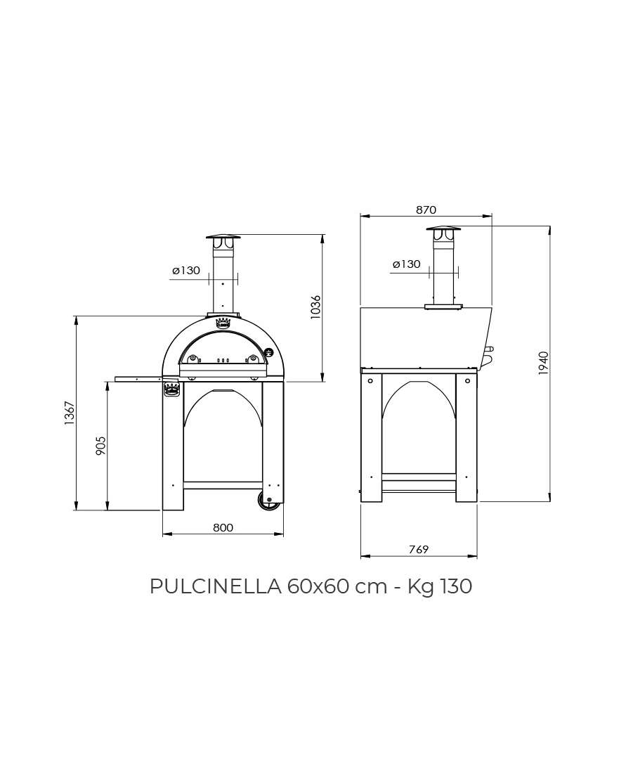 Clementi Pulcinella Gas Fired Pizza Oven Sizes 60x60cm 60x80cm 80x100cm