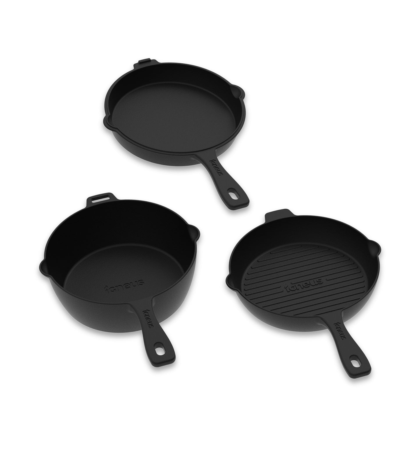 3 Part Cast Iron Pan Set Includes Large Casserole Dish, Large Ridged Skillet Pan Ideal Cooking Accessories